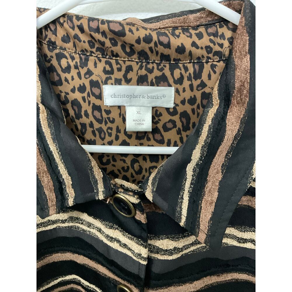 Christopher & Banks Striped Blazer Jacket Brown Black Sz X-Large Tribal Textured - Picture 6 of 7
